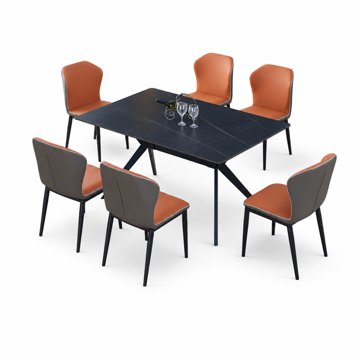 Dining Set (Set 1+6) 11834-DTL(BK)1400 + 11593DC/OR