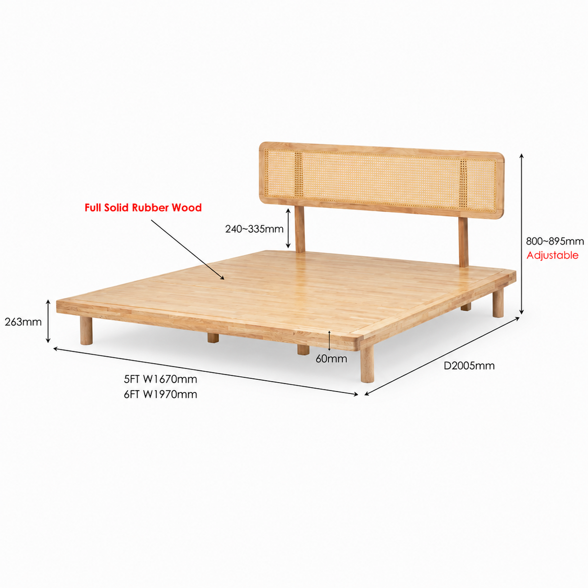 Ancient Wooden Bedframe Only - Natural (Queen Size)