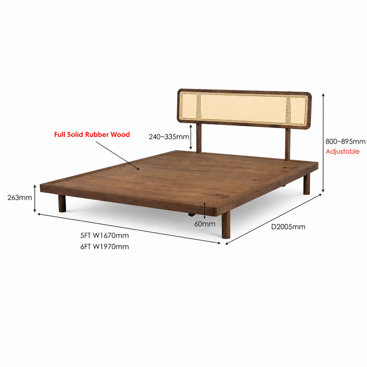 Ancient Wooden Bedframe Only - Walnut (King Size)