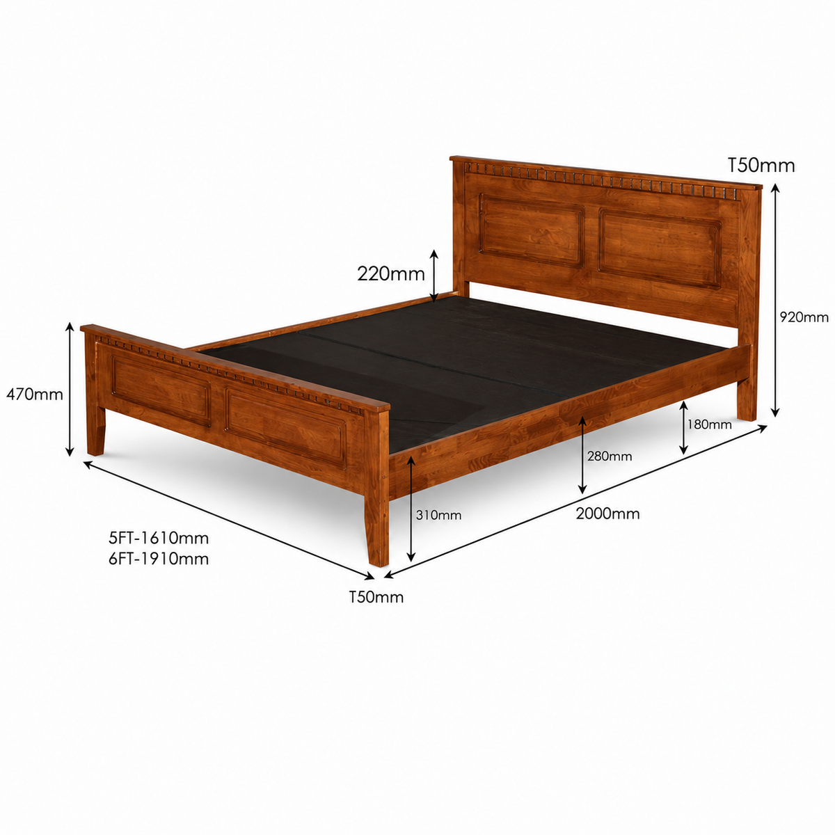 Darwin Wooden Bedframe Only - Oak (Queen Size)