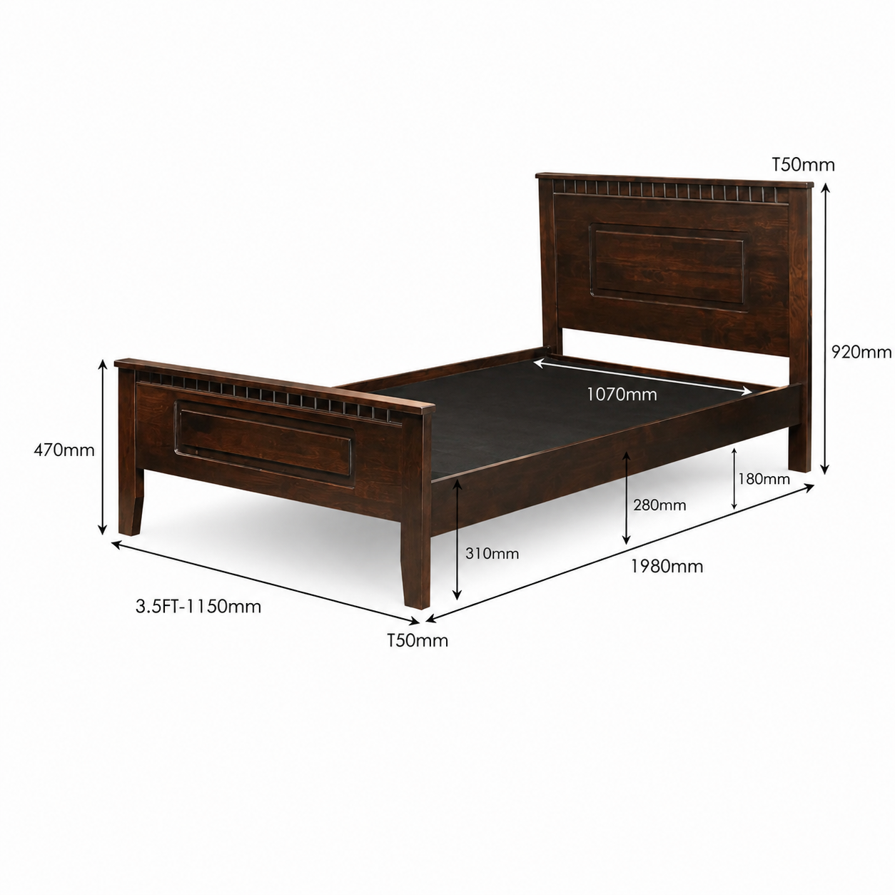 Darwin Wooden Bedframe Only - Cappuccino (Super Single Size)