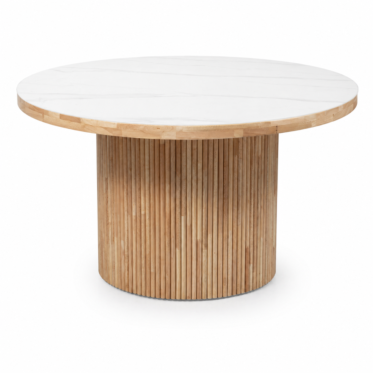 Full Muji Round Dining Table - Natural Base, Sintered Stone Top