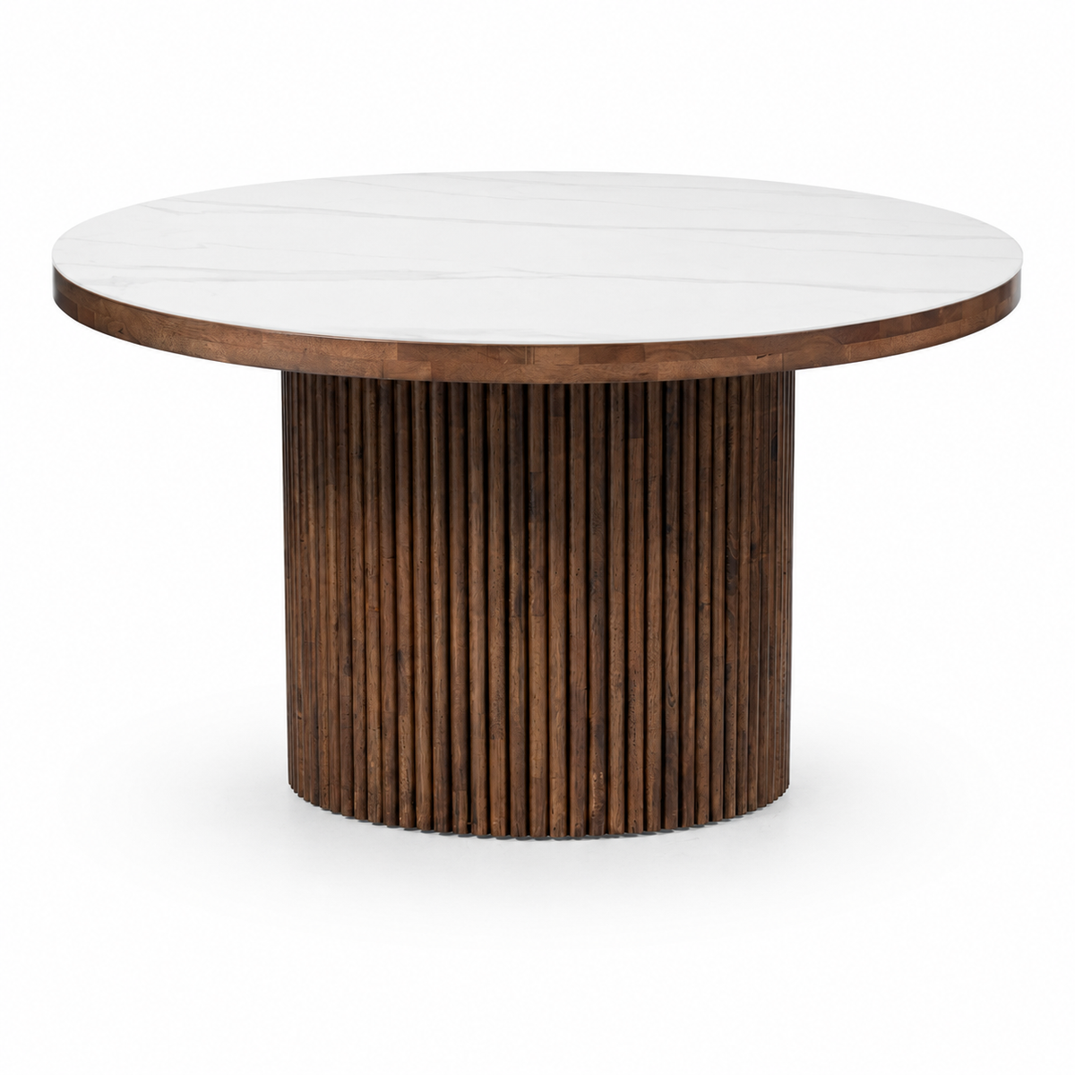 Full Muji Round Dining Table - Walnut Base, Sintered Stone Top