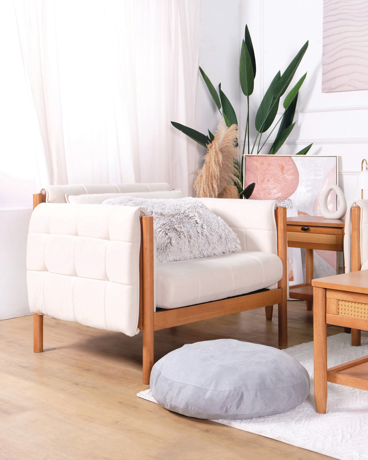 Mika 1 Seater Sofa - Light Walnut