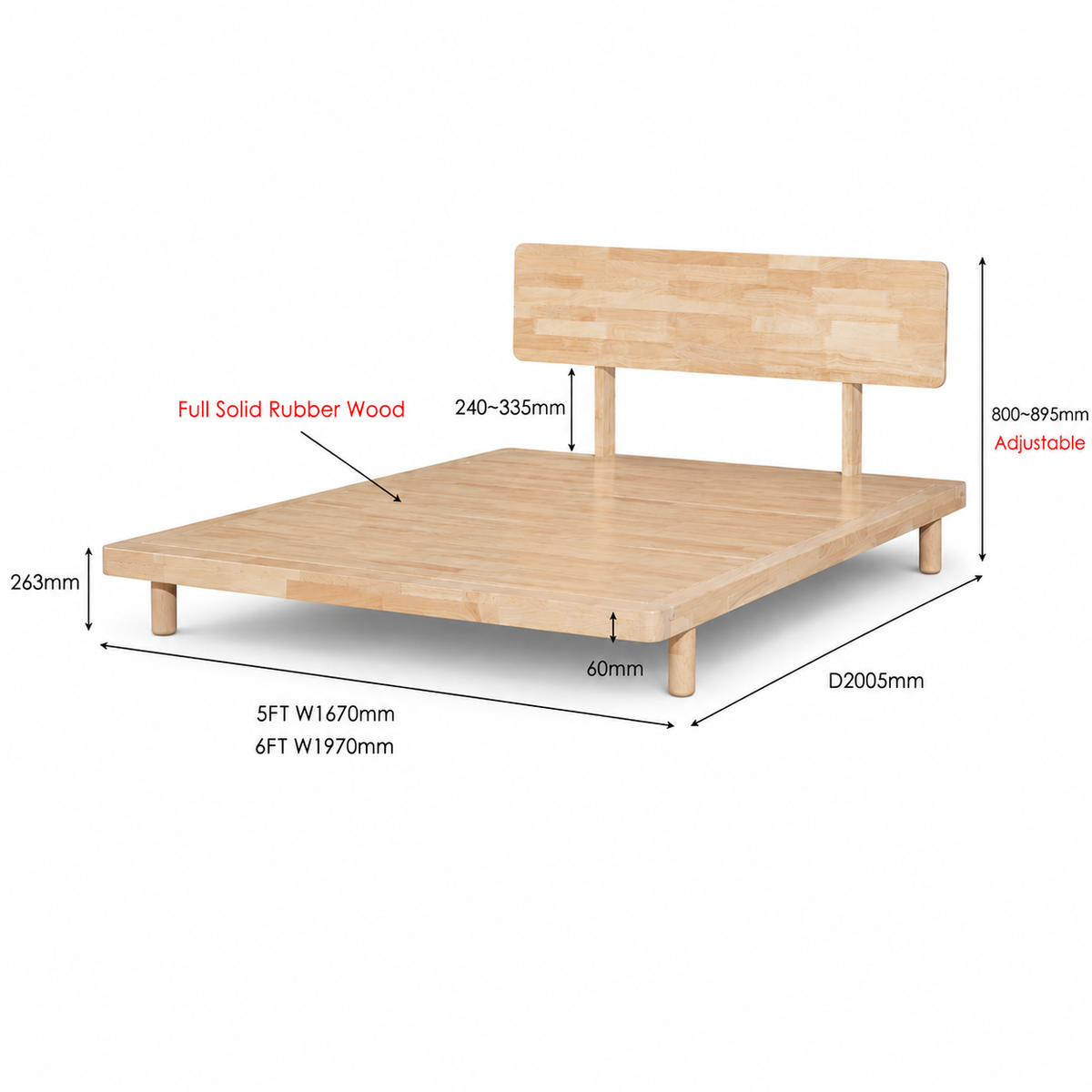 Muji Wooden Bedframe Only - Natural (King Size)