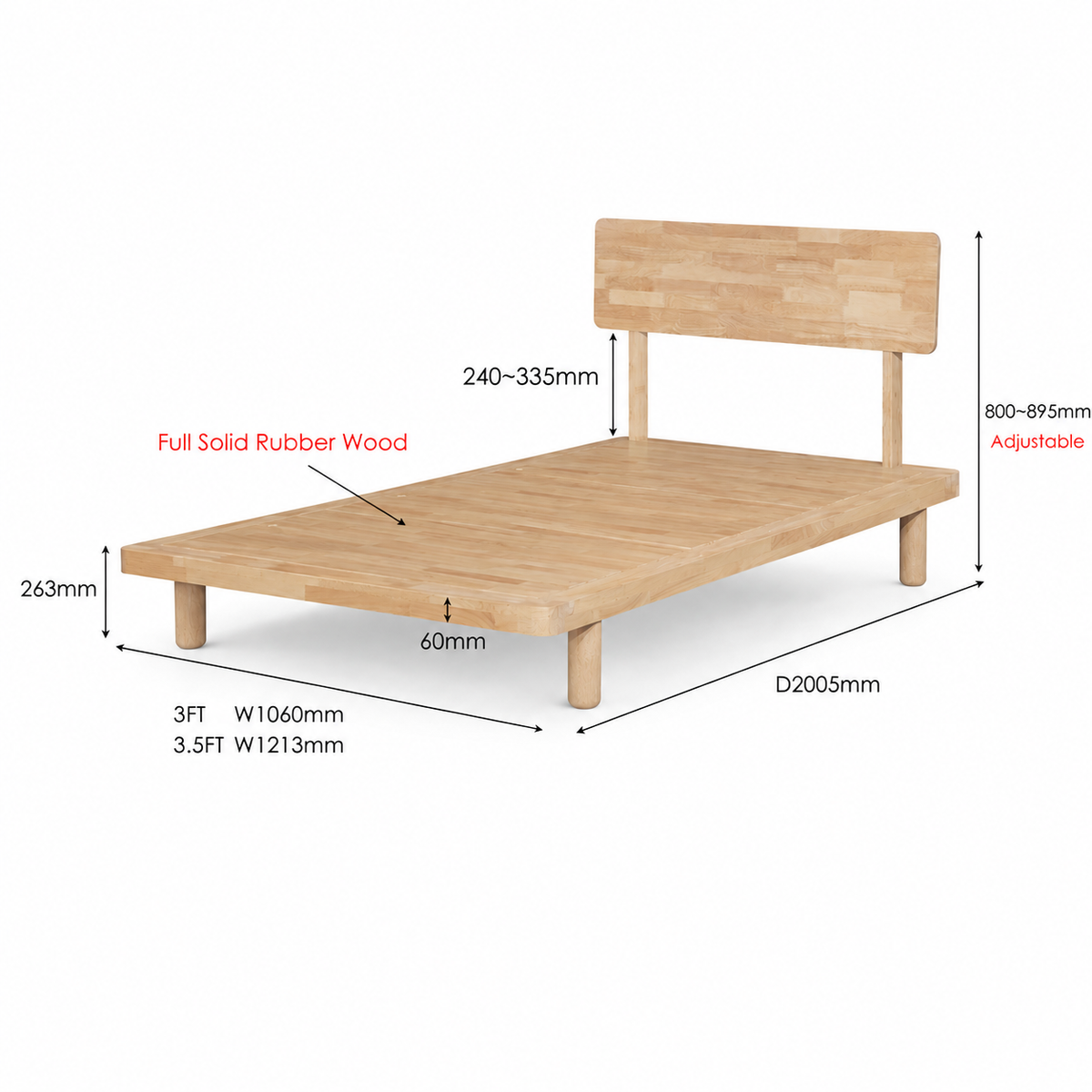 Muji Wooden Bedframe Only - Natural (Super Single Size)