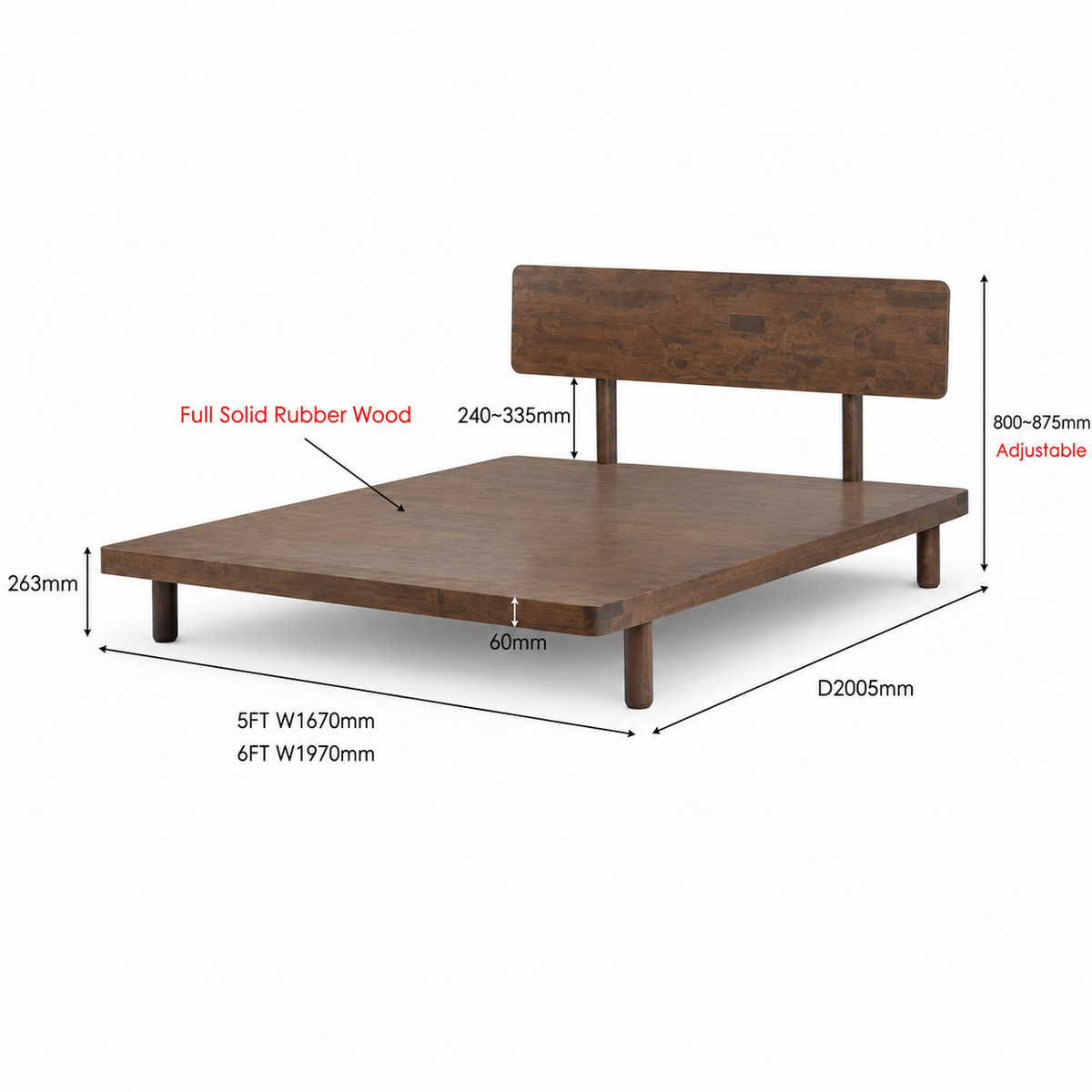 Muji Wooden Bedframe Only - Walnut (Queen Size)