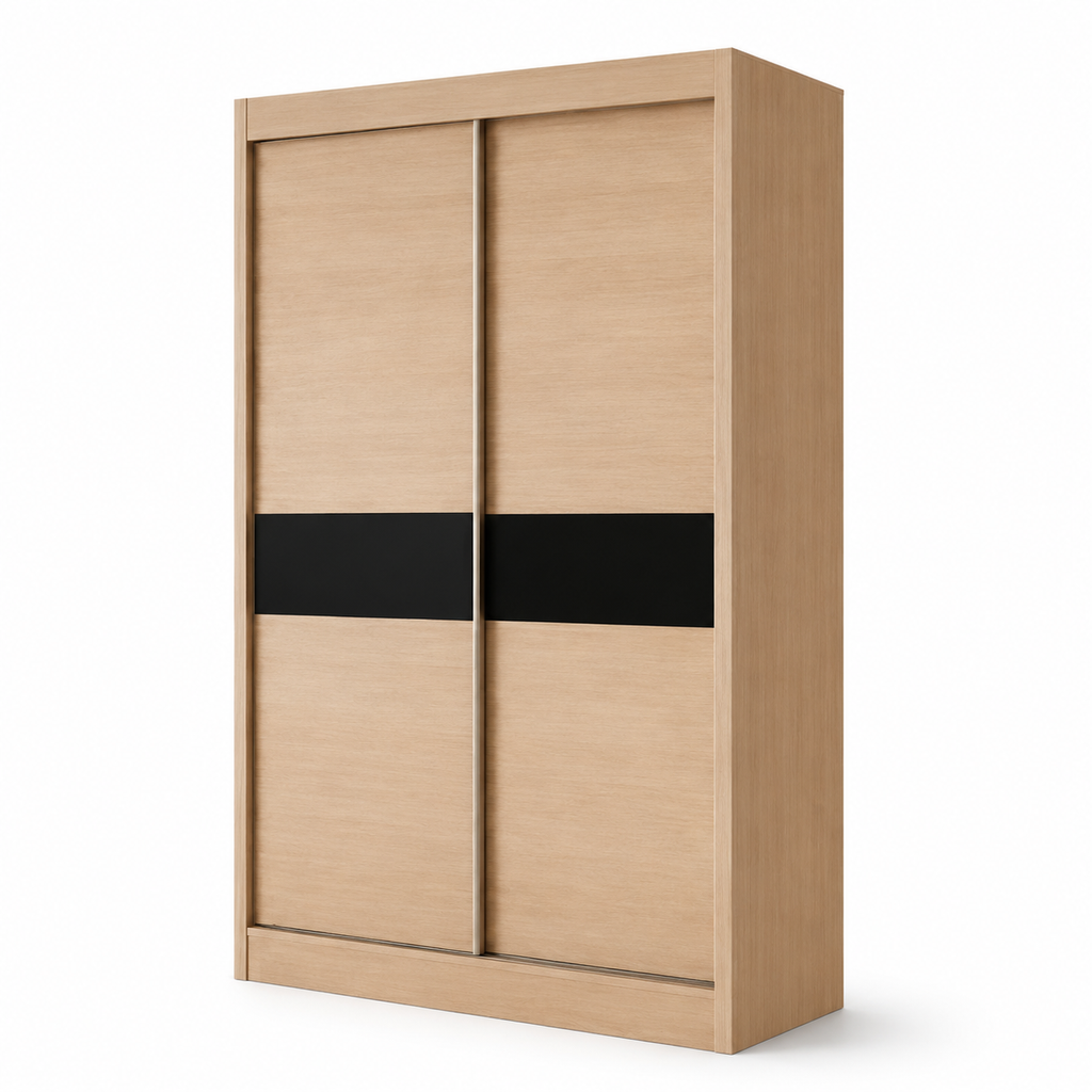 Wardrobe WY5722 Light Oak + Black Glass Strip (5x7)